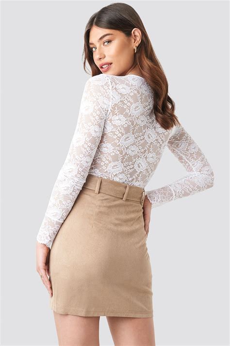 Na Kd Faux Suede Mini Skirt Beige In Natural Lyst