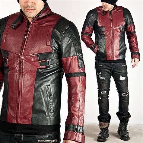 Outerwear Black And Red Contrast Futuristic Slim Leather Jacket 64