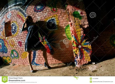 Girl And Graffiti Wall Stock Photo Image Of Wall Colored