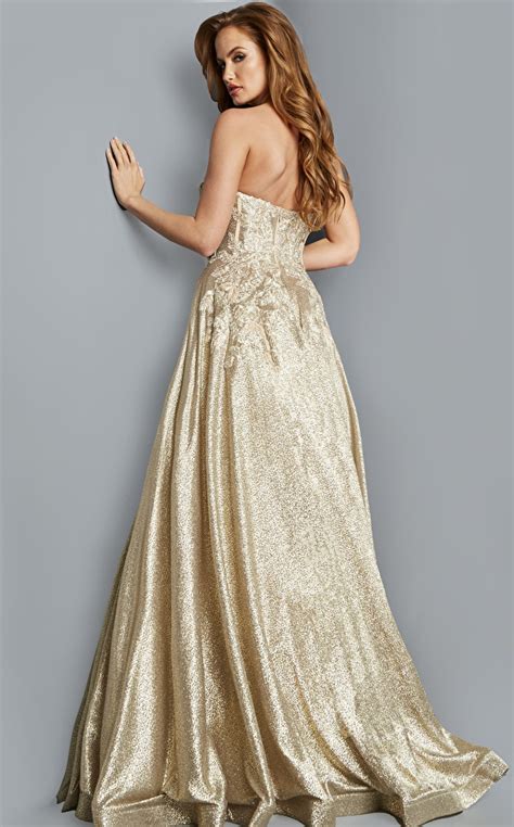 Jovani Dress 07497 Jovani 07497 Gold Strapless A Line Evening Dress