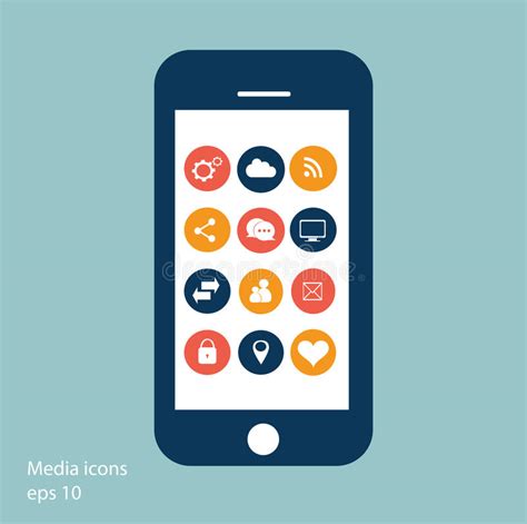 Flat Mobile Phone Vector With Social Media Icons Stock Vector