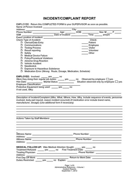 Free Printable Incident Report Template