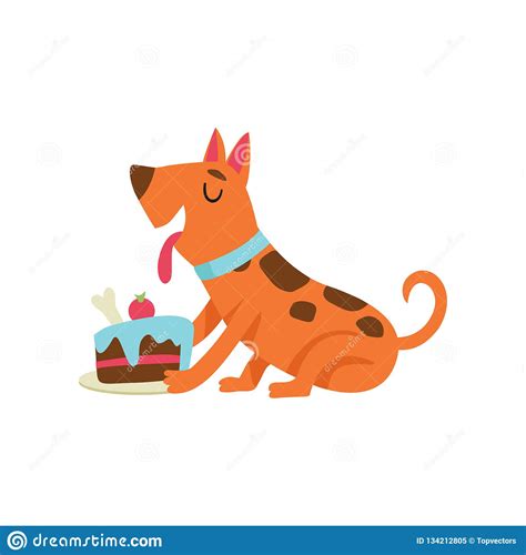 Cute Dog Eating Cake Funny Cartoon Animal Character At