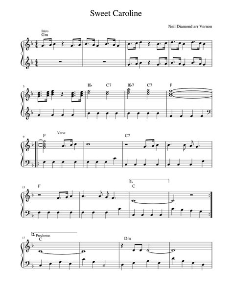 Sweetcaroline Sheet Music For Piano Solo Easy