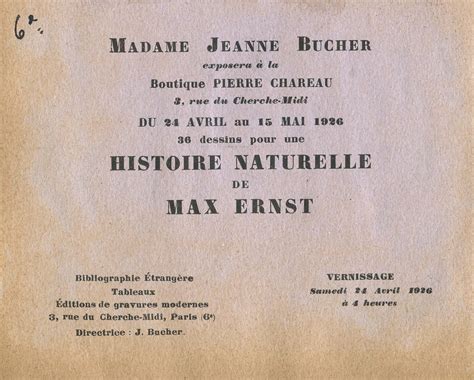 Max Ernst Jeanne Bucher Jaeger Jeanne Bucher Jaeger Galerie Dart Paris