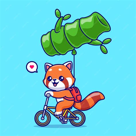 Premium Vector Cute Red Panda Riding Bicycle With Bamboo Balloon