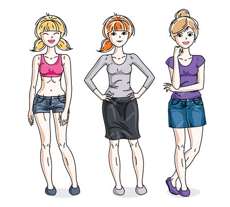 Premium Vector Happy Cute Young Women Group Standing Wearing Casual