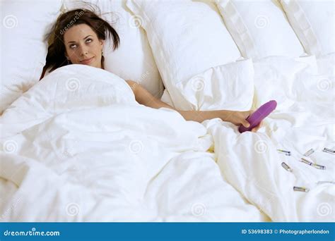 Young Woman Holding On Bed Stock Image Image Of Indoors 53698383