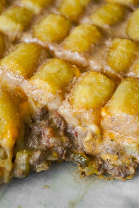 Add cream of mushroom soup to ground beef and bring to a boil. Hamburger Casserole with Tater Tots is an easy ground beef ...