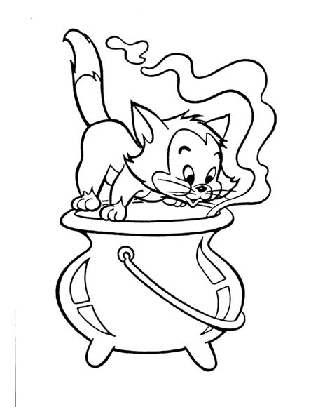 This coloring page of a sweet little witch riding her broomstick across the night sky is super cute. Halloween scary cat coloring pages download and print for free