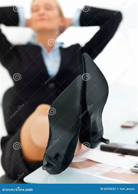 Business Woman Resting With Legs On Table Stock Photo Image Of