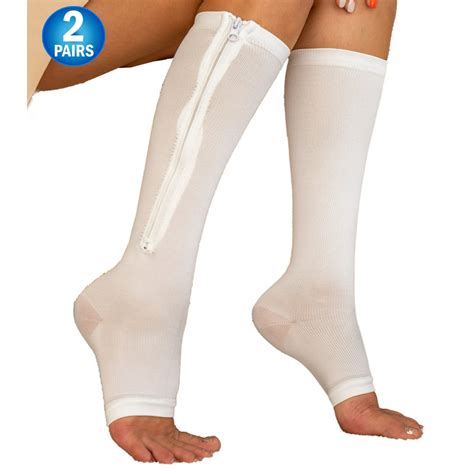 2 Zipper Pressure Compression Socks Support Stockings Leg Open Toe Knee High 20 30mmhg