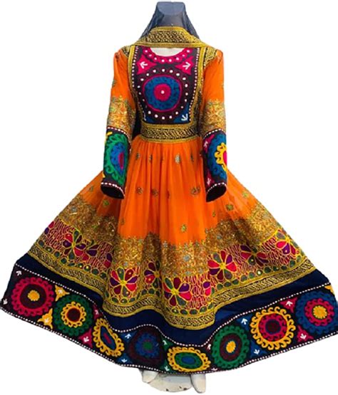 Afghan Kuchi Handmade Afghan Traditional Dress In Orange Color For