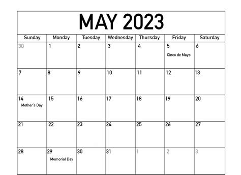 Printable May 2023 Calendar Pdf Word Excel  Png