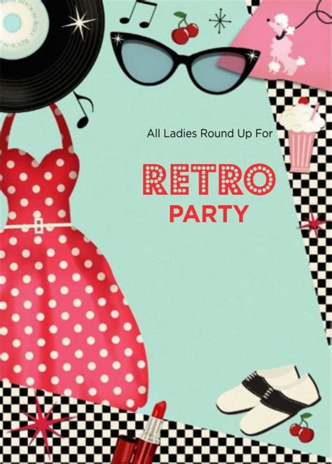 Free Retro Party E Invite Invitation Card Online