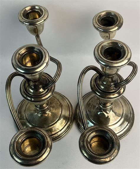 Lot Vintage Pair Of Gorham Sterling Silver Weighted 3 Arm Candelabras