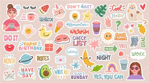 Premium Vector Diary Stickers Words Characters And Quotes For Planner Journal Trendy