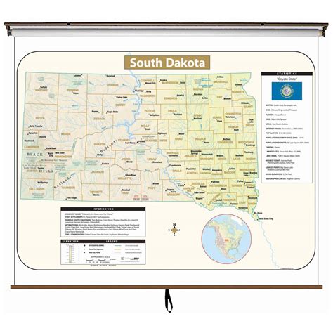 South Dakota Large Shaded Relief Wall Map Shop Classroom Maps