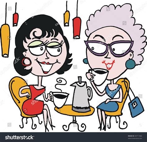 Vector Cartoon Of Two Women Drinking Coffee 94711966 Shutterstock