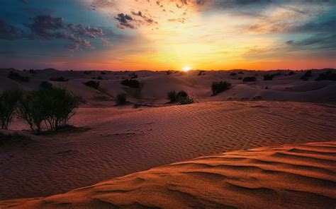 Download Wallpaper 3840x2400 Desert Sunset Sand Hills Bushes 4k