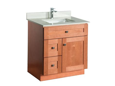 It boasts a durable wood construction and a white finish that resists moisture, stains, and scratches. 30 ̎ Maple Wood Bathroom Vanity in Almond - Combo ...