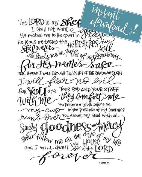 Printable Psalm 23 Hand Lettered The Lord Is My Shepherd Etsy