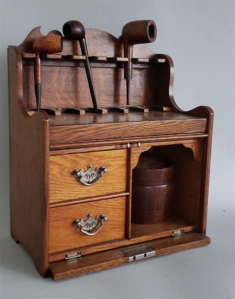Antique Oak Tambour Pipe Cabinet Smoking Stand Antique English Oak