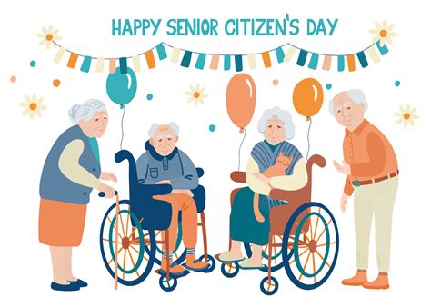 Happy Senior Citizens Day Lettering And Illustration Of Senior Men And