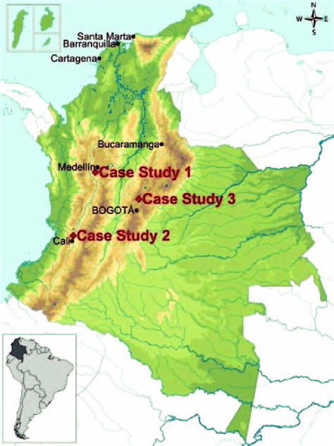 Physical Map Of Colombia With Locations Of The Three Case Studies