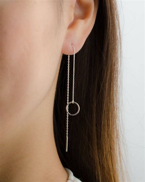 Circle Threader Earrings Gold Chain Edgy Streetwear Earrings Etsy Edgy Earrings Ear Jewelry