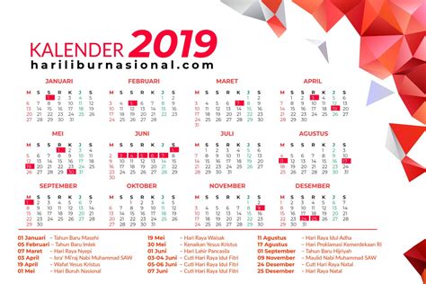 Kalender 2019 Indonesia Lengkap Dengan Hari Libur Nasional Cdr