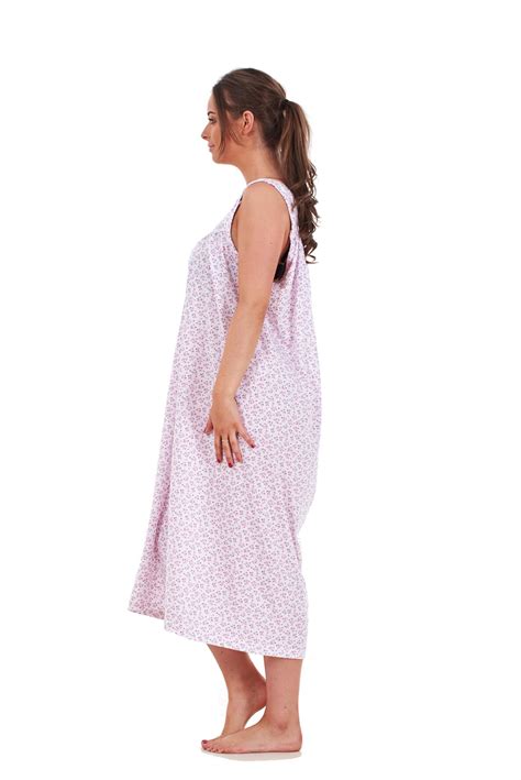 Ladies Plus Size Nightwear Floral Print 100 Cotton Sleeveless Long
