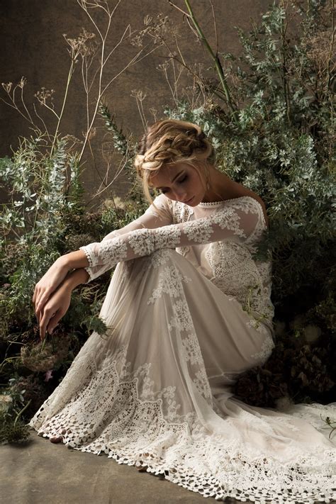 Aurora Lace Bohemian Wedding Dress Long Sleeves And Open Etsy