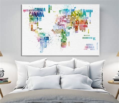 World Map With Text Canvas Print Large Wall Art Text Watercolor World