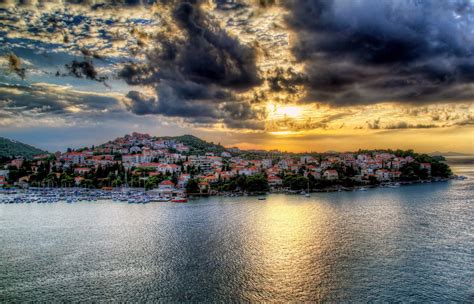 Croatia Houses Sea Sky Coast Dubrovnik Clouds Hdr Cities