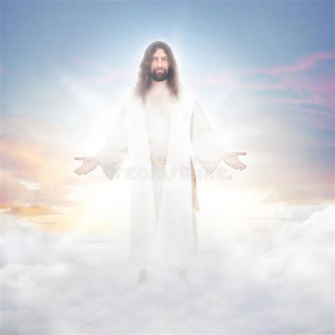 Jesus In The Clouds Jesus Resurrected In Heavenly Clouds Bathed In