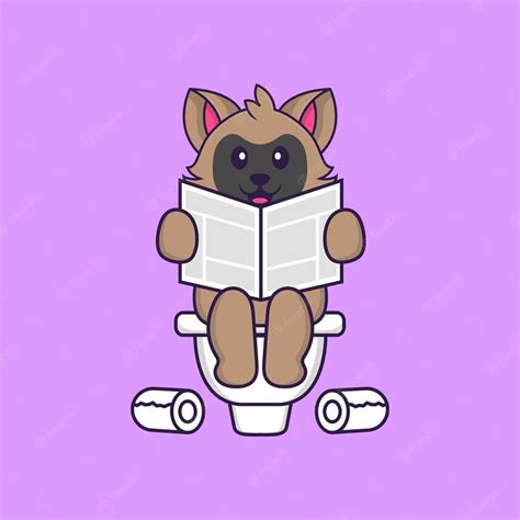 Premium Vector Cute Cat Pooping On Toilet And Read Newspaper Animal