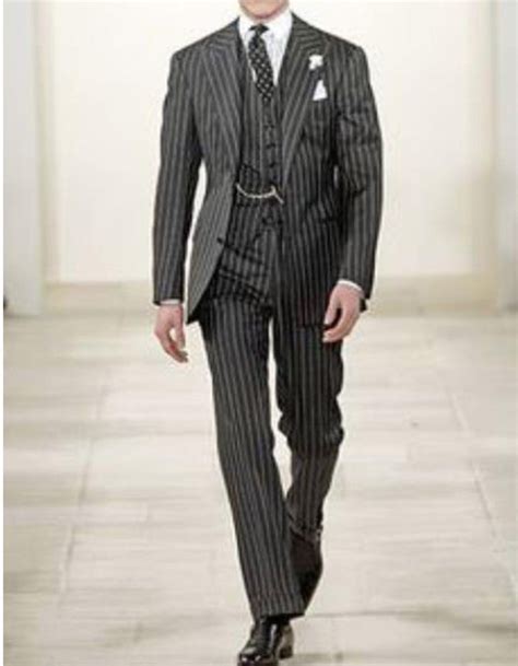 Mens 2 Button Gangster Pinstripe Suit In Black And White Black
