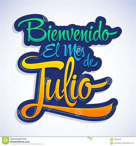 Bienvenido El Mes De Julio Welcome July Spanish Text Stock Vector