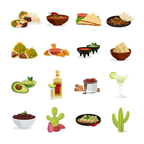 Mexican Food Flat Icons Set 466951 Vector Art At Vecteezy