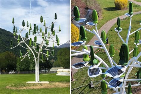 Un Arbre Quip De Panneaux Solaires Et D Oliennes Fournit Une Nergie