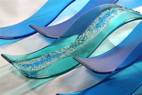 Buy Custom Fused Glass Wall Art Ocean Waves Set Of 5 Made To Order From J M Fusions Llc