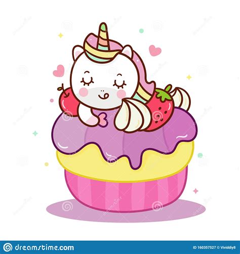 Cute Unicorn Vector Sweet Cupcake Cartoon Fairy Pony Child Series
