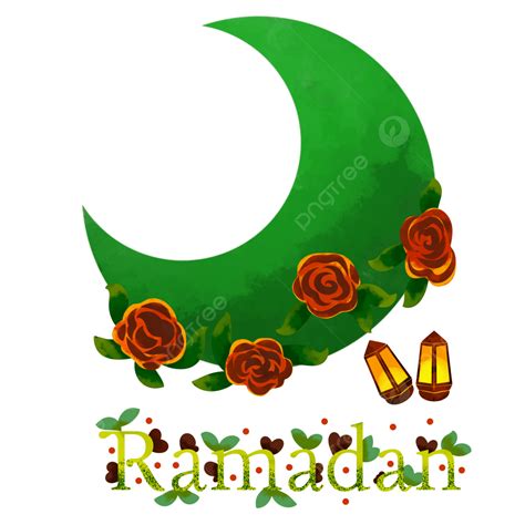 Green Crescent Moon Ramadan Roses Watercolor Watercolor Ramadan