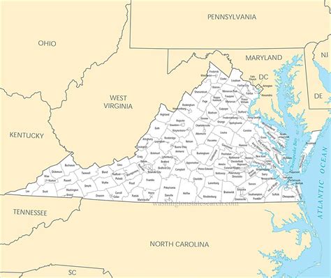 ♥ A Large Detailed Virginia State County Map