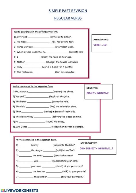 Simple Past Regular Verb Ficha Interactiva Nouns And Verbs Worksheets