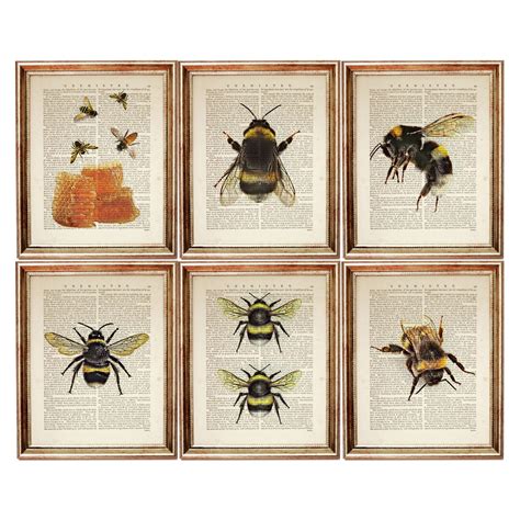 Set Of 6 Bumble Bee Dictionary Art Print Honey Bee Wall Decor Bee
