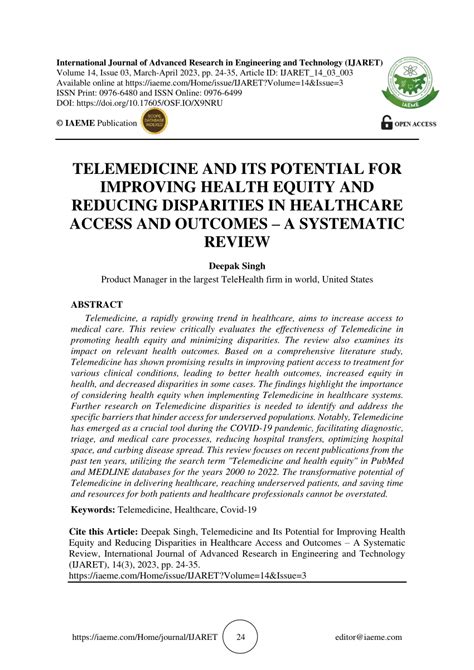 pdf telemedicine and its potential for improving health equity and reducing disparities in
