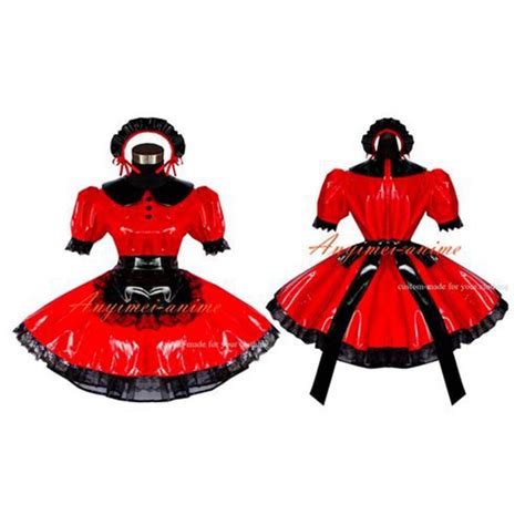 Sexy Sissy Maid Red Pvc Dress Lockable Uniform Cosplay Costume Tailor Made On