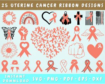 Uterine Cancer Clipart Bundle Peach Awareness Ribbon Svg Png